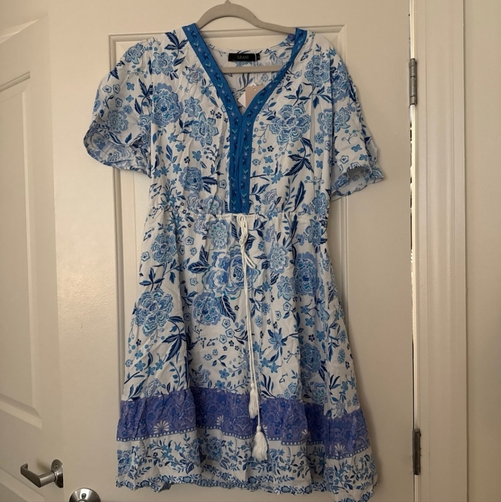 Floral Blue and White Dress